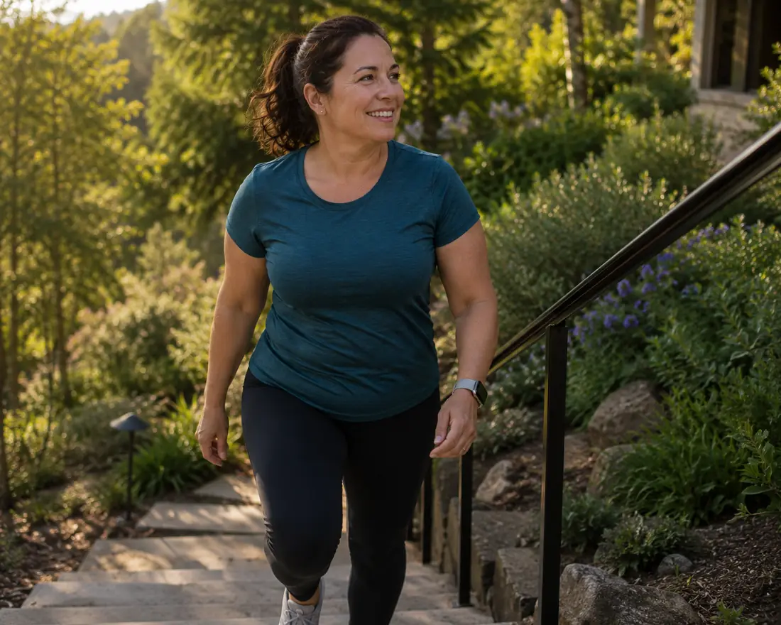 Woman walking outdoors during a medical weight management program