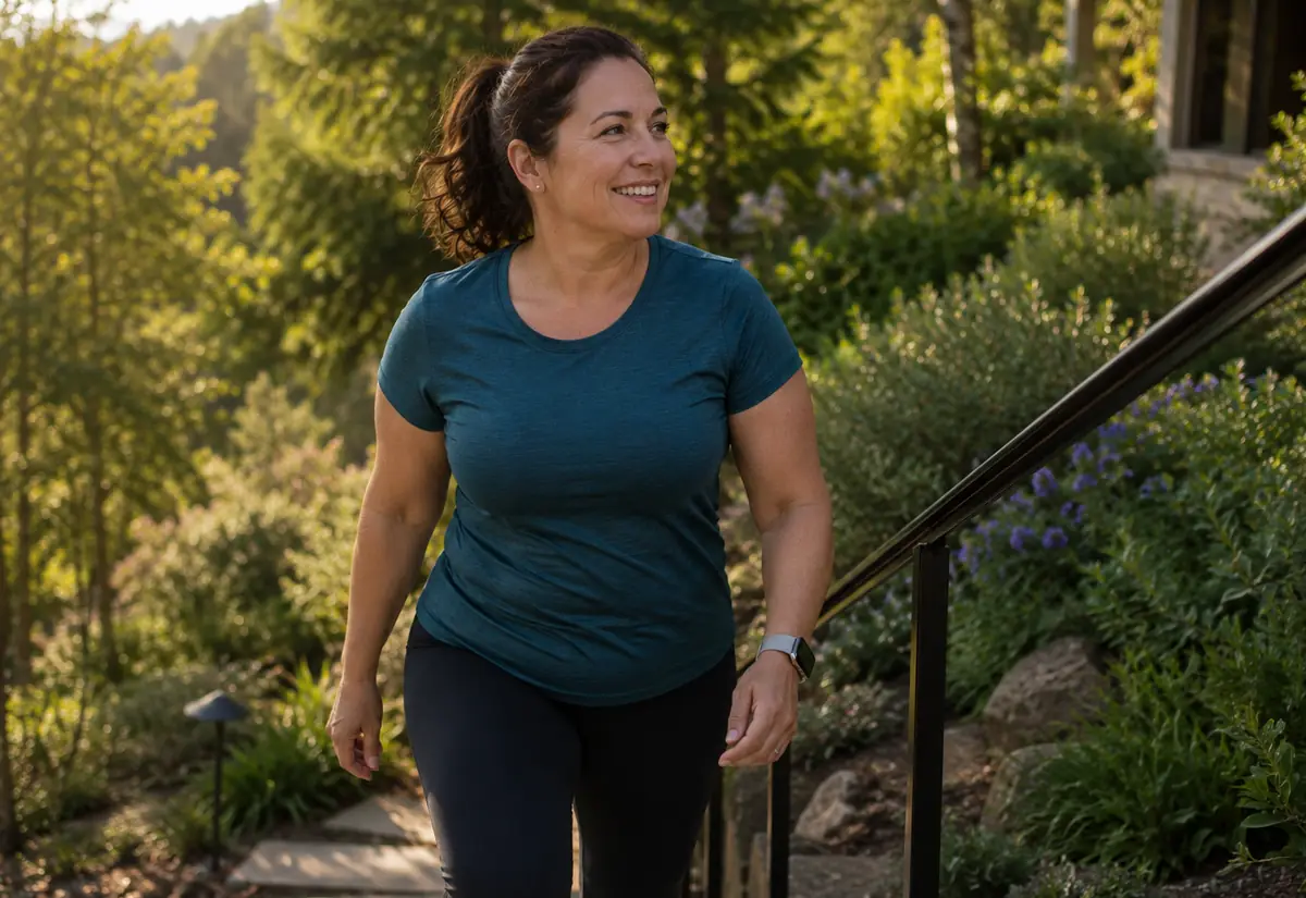Woman walking outdoors during a medical weight management program