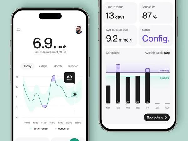 Glucose monitoring app on a phone