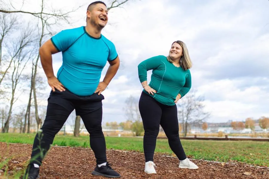 Two people exercising outdoors
