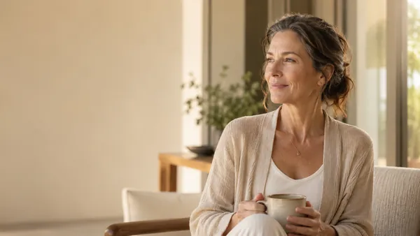 Woman relaxing at home with a warm cup of tea